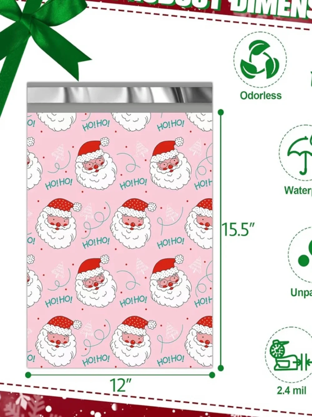 NEW!🎅🏼10 Ho Ho Ho Santa pink Poly Mailers 12  x 15 inch
